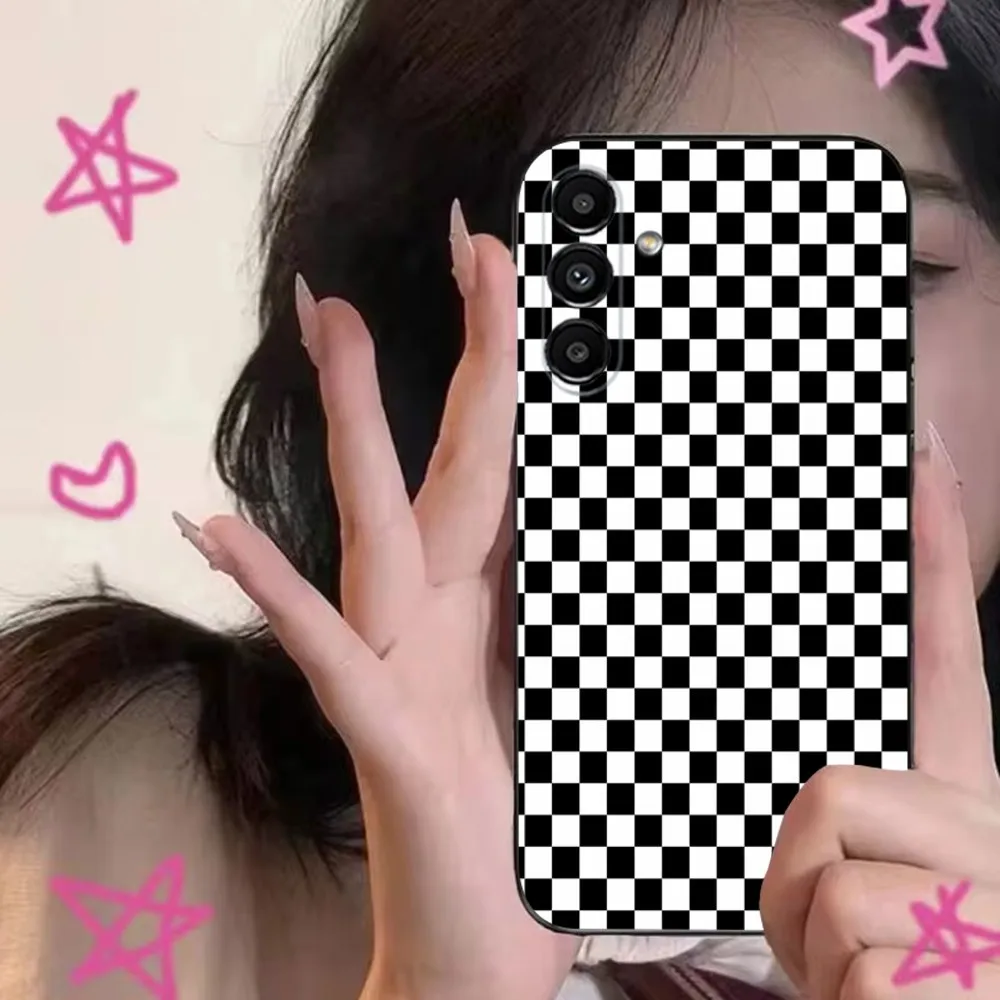 Stylish Checkerboard   Phone Case For Samsung S24,S21,S22,S23,S30,Ultra,S20,Plus,Fe,Lite,Note,10,9,5G Black Soft Cover