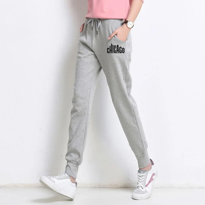 Spring Autumn Sport Pants Jogger Pants Women Casual CHICAGO Printed Sweatpants Fleece Warm Soft Comfortable Trousers