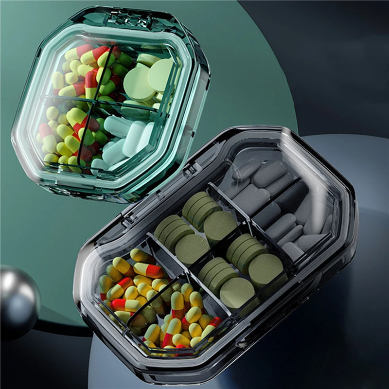 4 Grids Pill Box Organizer Container for Tablets Travel Small Tablet Box Wheat Straw Medicine Container Organizer Boxes