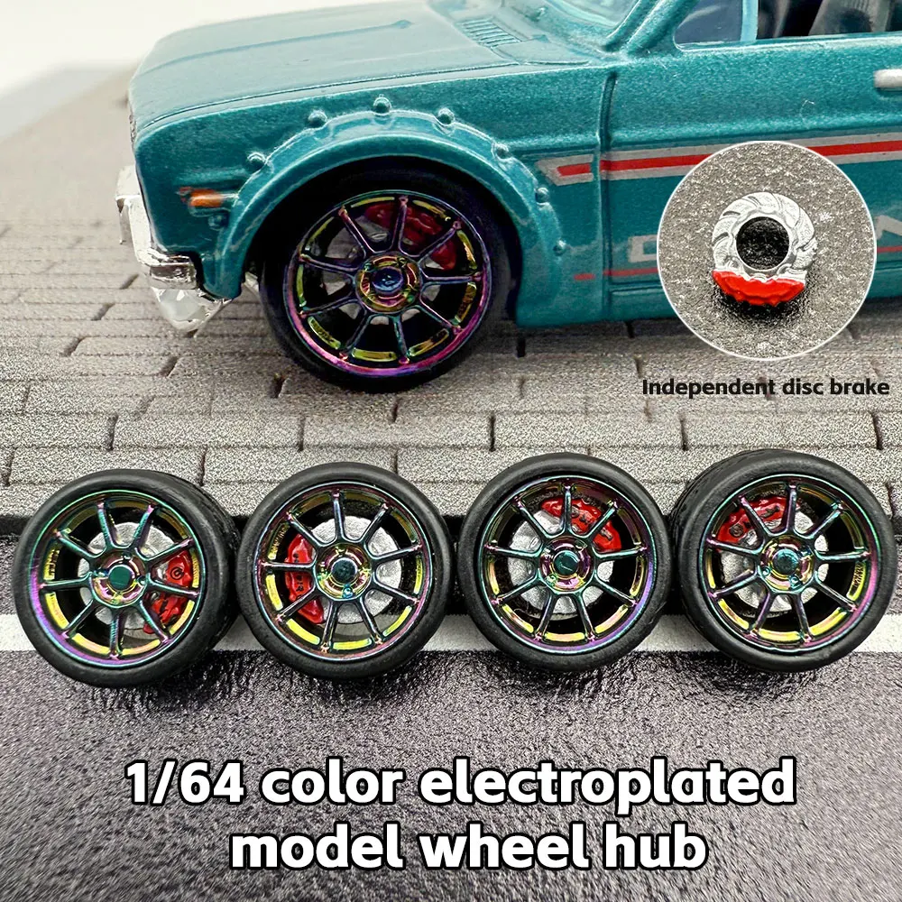 

Колеса Kicarmod 1/64 для моделей автомобилей, ABS, иризирующие, с резиновыми шинами и тормозными дисками, 4 шт., диаметр 10 мм, для Hot Wheels.