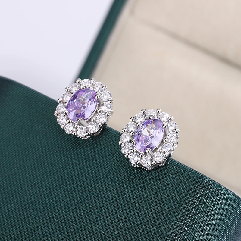 2024 New Lavender Round Zircon Earrings for Women Exquisite 925 Silver Plated Earrings Engagement Jewelry Party Jewelry