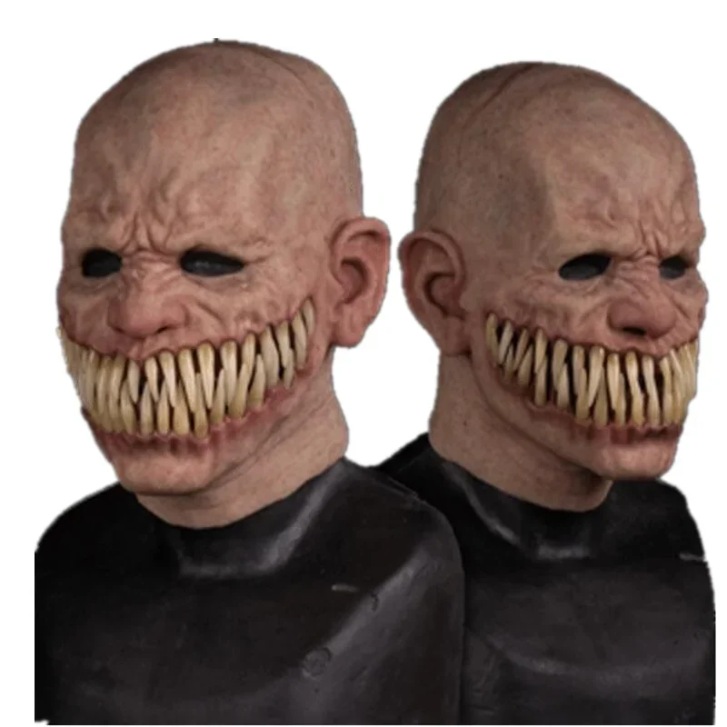 Máscara espeluznante para hombres con dientes grandes, máscara de Cosplay de Anime, máscaras faciales para carnaval, accesorios de disfraces de Halloween, Mascarillas de cara sonriente