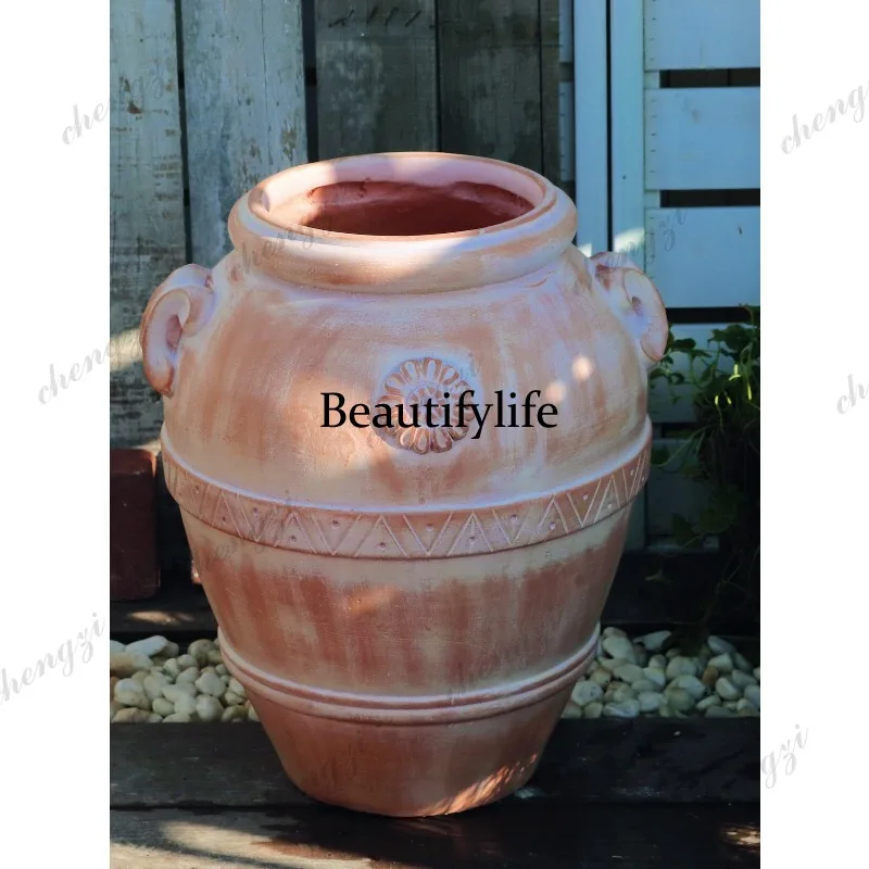 Magnesium oxide imitation pottery pot pottery pot breathable pot outdoor garden garden decoration ornament