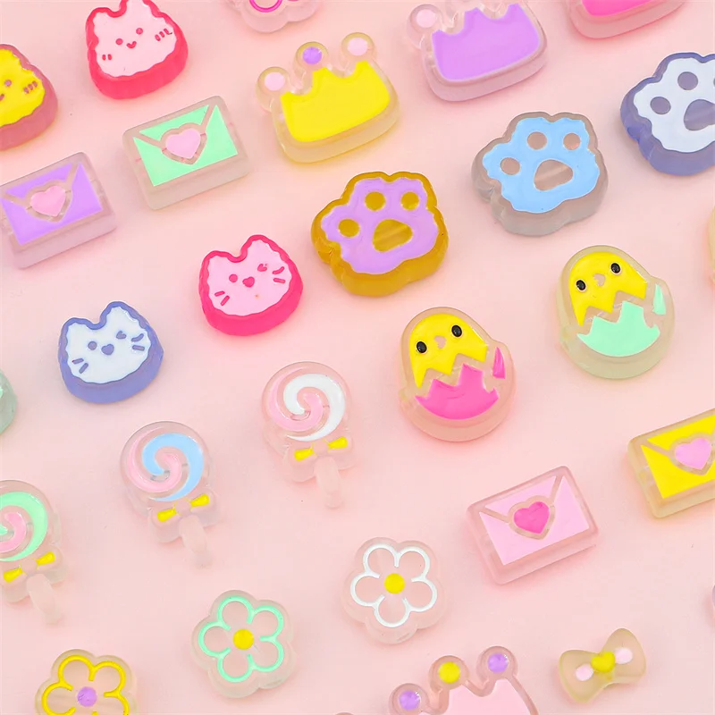 Random Mixed Frosted Matte Star Heart Flower Animal Beads Cute Candy Color Charm for Necklace Bracelet DIY Jewerly Craft Making