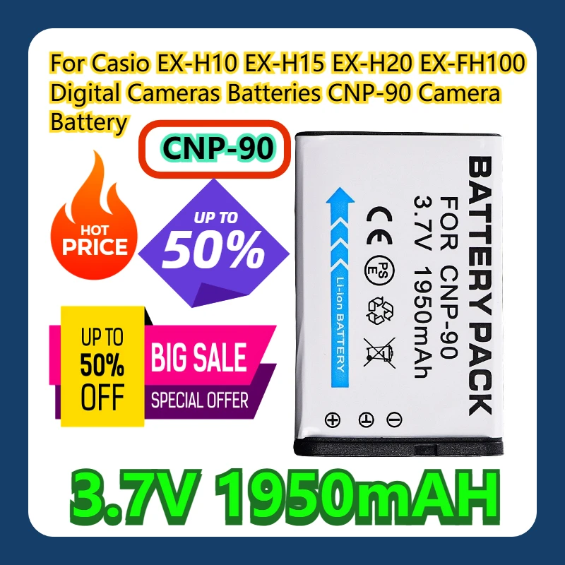 

For Casio EX-H10 EX-H15 EX-H20 EX-FH100 Digital Cameras Batteries CNP-90 Camera Battery 3.7V 1950mAH CNP90 Rechargeable Battery