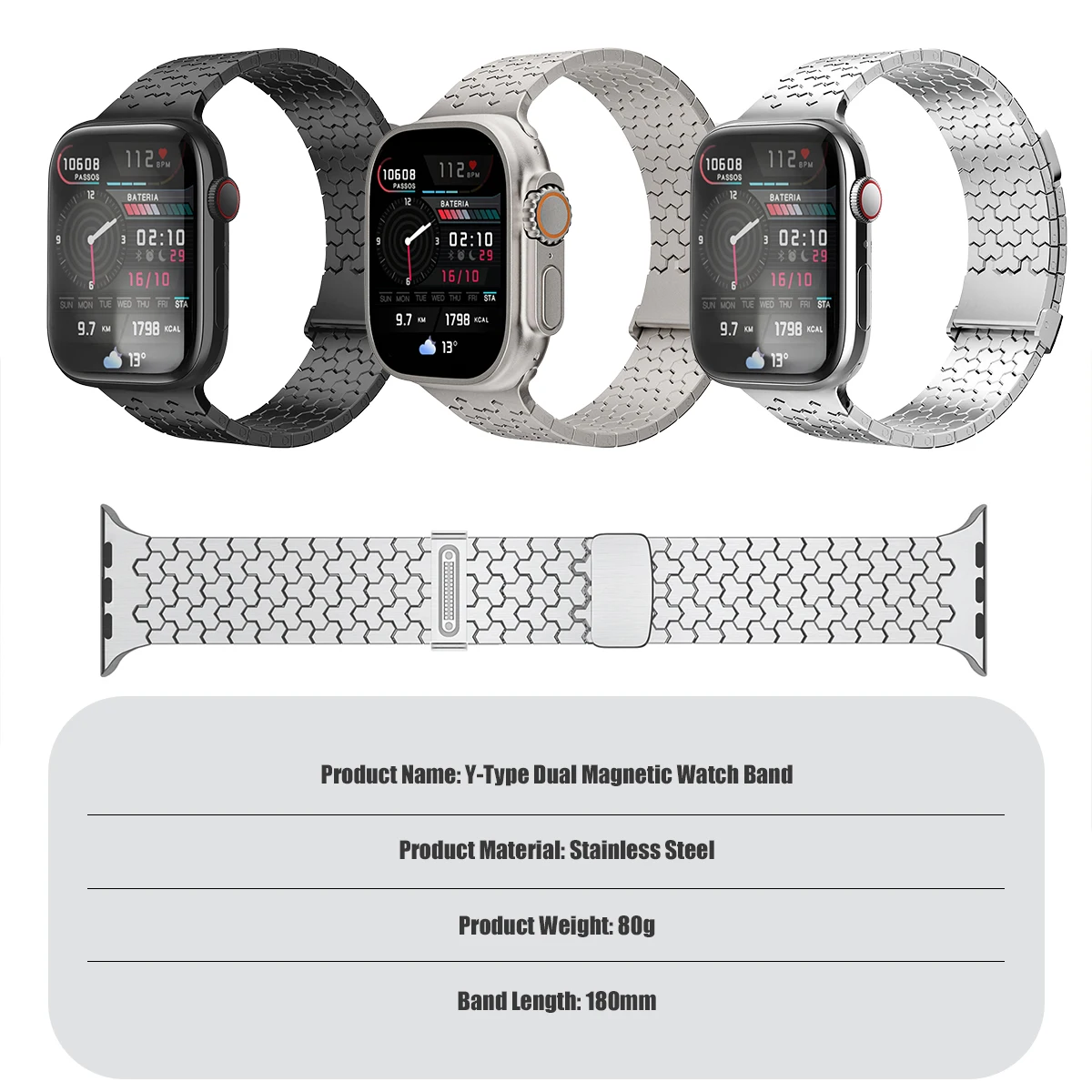 Magnetyczny pasek do Apple Watch Ultra 3/2 49mm 44 46 38 40 41mm, stalowa bransoleta do Iwatch Series 11 10 9 8 SE3, męski pasek — zdjęcie produktu 6