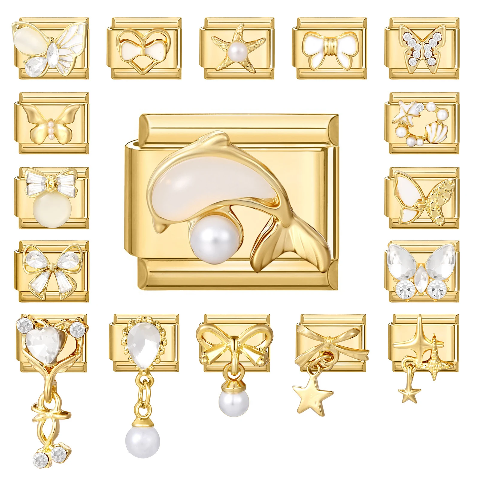 Циркон-Сердце-Кролик-Бант-Золотой-Цвет-Итальянский-Шарм-link-Подходит-9-мм-Браслет-Из-Нержавеющей-Стали-Женщины-Мужчины-diy-Изготовление-Подарков