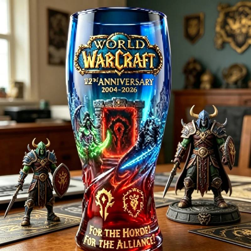 Vaso Coleccionable de Cristal del 12º Aniversario de World of Warcraft para Fans de la Horda y la Alianza
