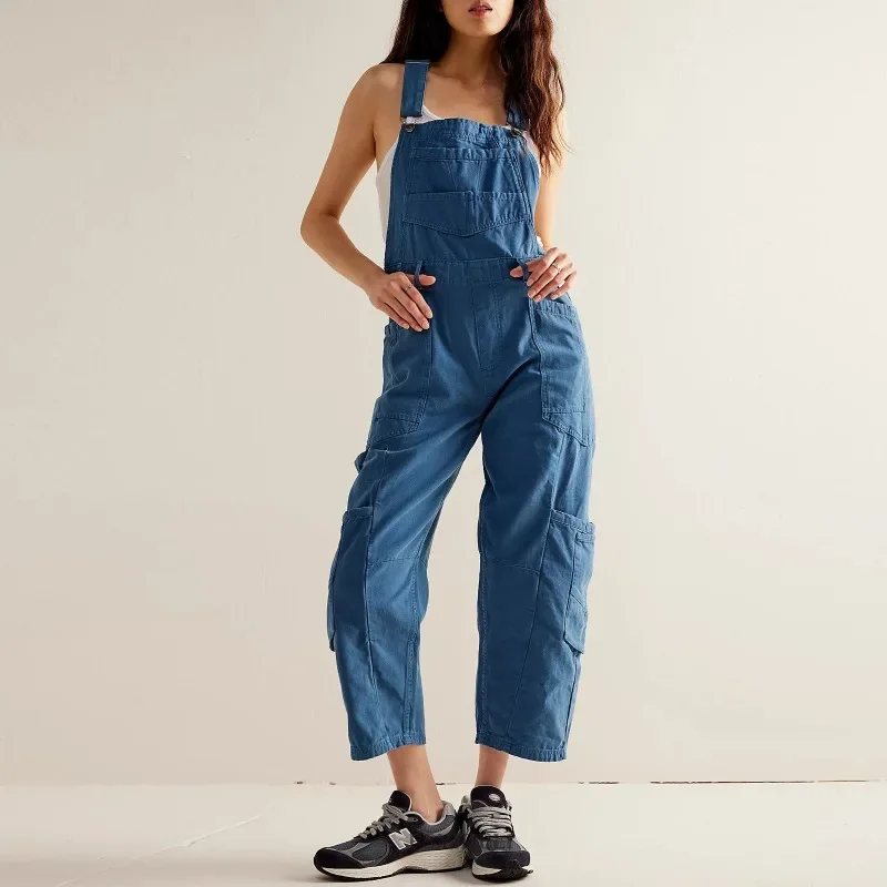 All Season New Women\'s Denim Jumpsuit with Adjustable Spaghetti Straps for Casual Loose Sleeveless Fashion Wide Leg Straps YDL21