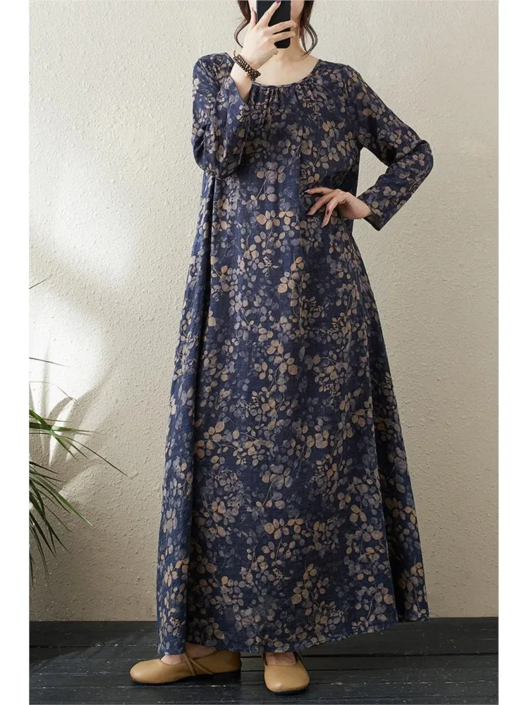 Robe longue surdimensionnée pour femmes, motif Floral, mode, à volants, manches longues, décontractée, ample, plissée, automne