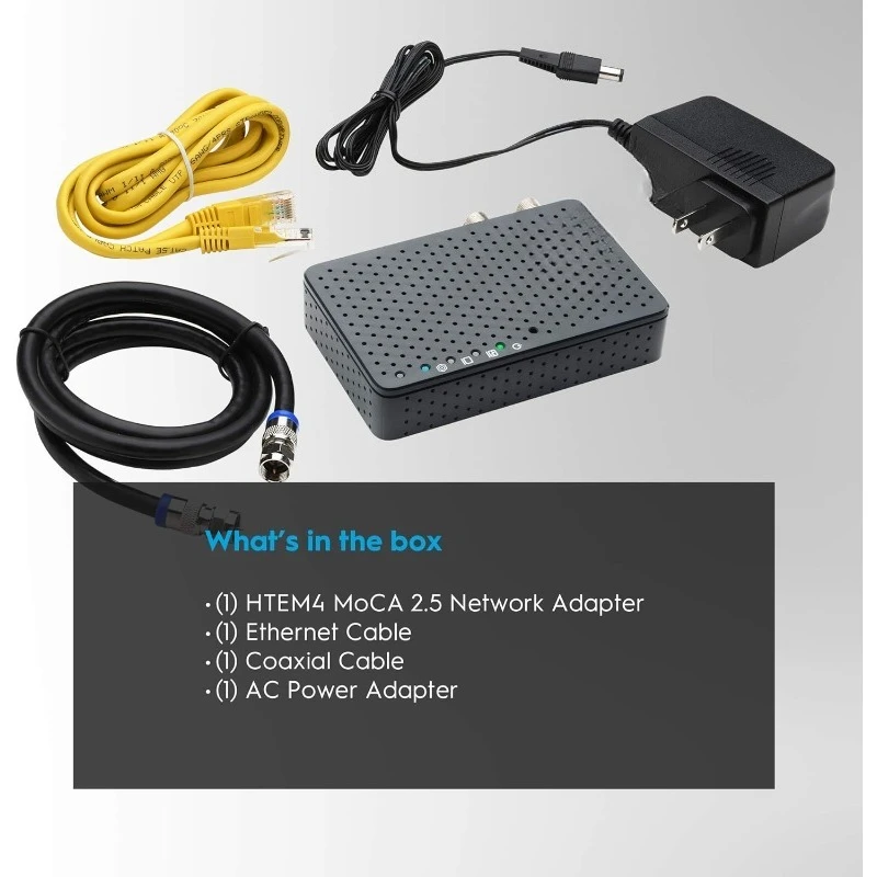 محول MoCA 2.5 - وحدة واحدة (المحول الثاني مطلوب) |   إيثرنت فوق اقناع |   ما يصل إلى 1 جيجابت في الثانية |   العمود الفقري المثالي للفيديو