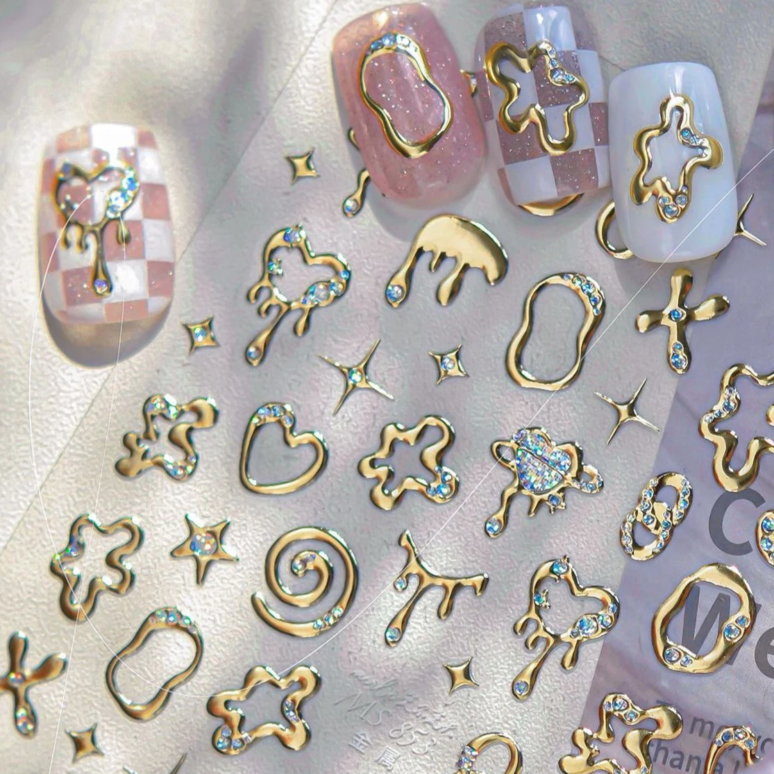 Geometria Linie Gwiazda Miłość Serce Łańcuszek Srebro Złoto Lawa Litera Kwiat Wzrost Pierścień Numer 5D DIY Naklejki na Paznokcie Manicure Kalkomanie