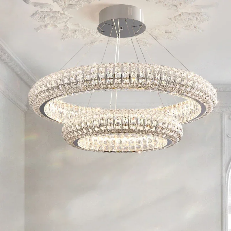 

Round Ring Crystal Chandelier Luxury Pendant Living Room Lamp Designer Round Crystal Hanging Lamp Restaurant Lighting Fixtures