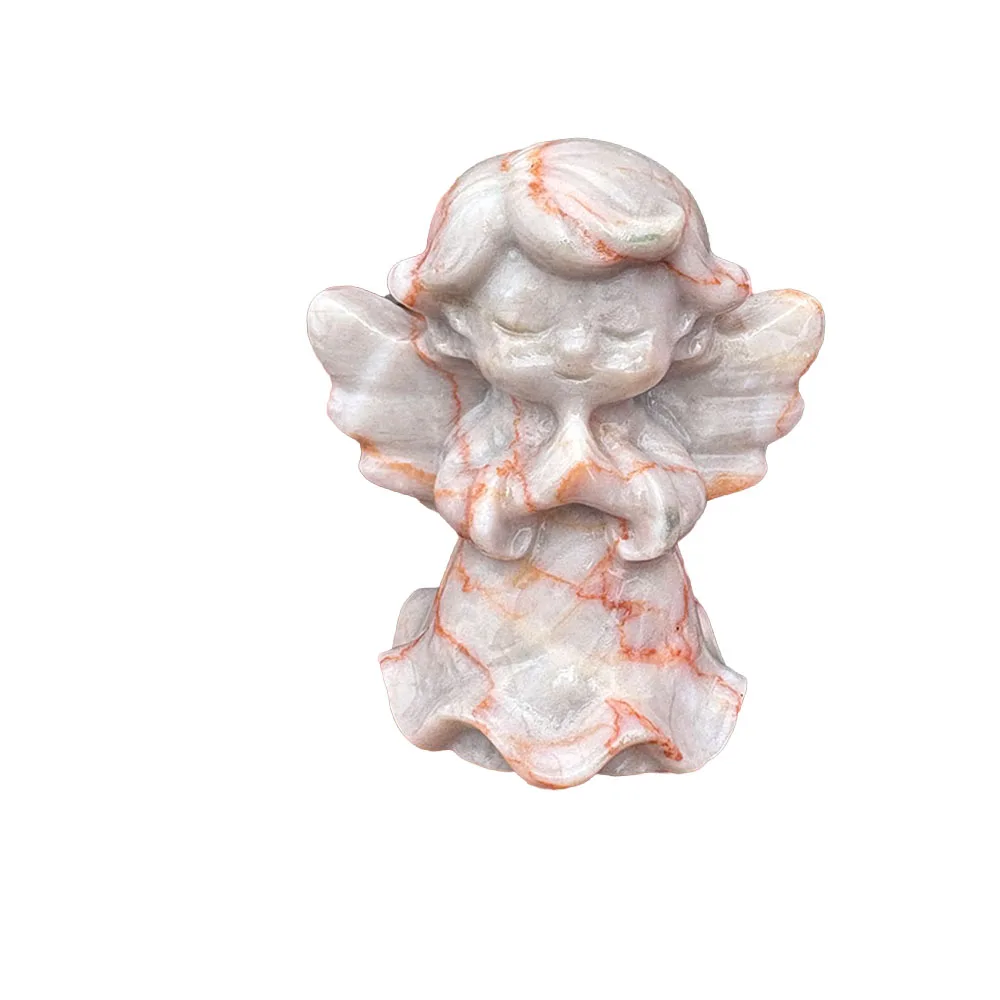 Custom Red Network Jasper Praying Angel Figurine - 5.5cm Hand-Carved Crystal Guardian Angel Sculpture for Collectible Decor