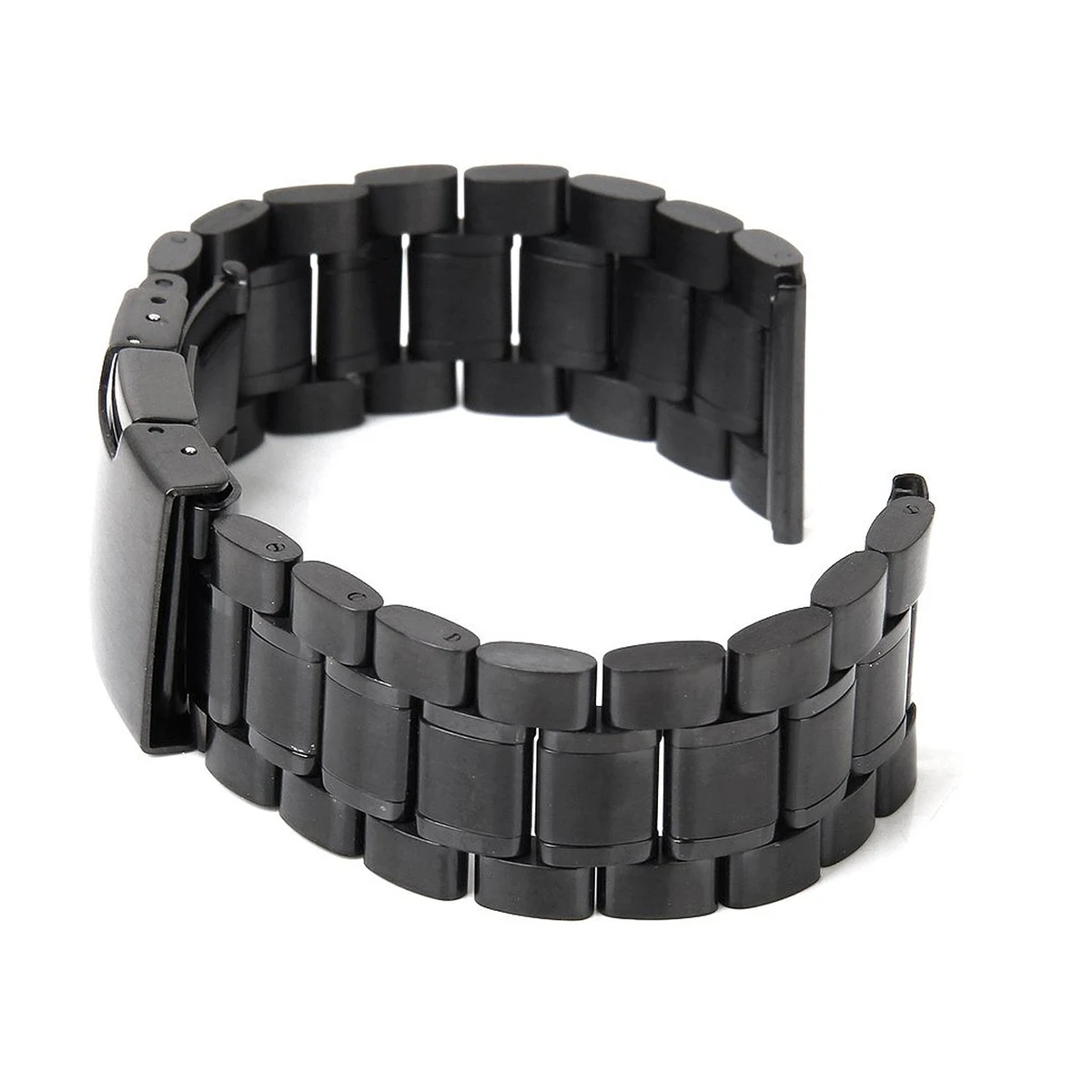 

2pcs Stainless Steel Watch Band 18mm 165mm Black Solid Links Straight End Foldover Clasp Push Button Spring Bars Included