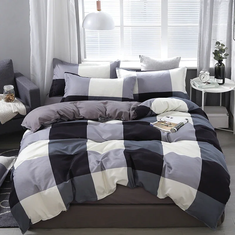 

Grid Plaid Duvet Cover Set Modern Checkered Bedding Set Hotel Quality 4 Pieces Comforter Cover Set Luxury Zipper Closure Bedding