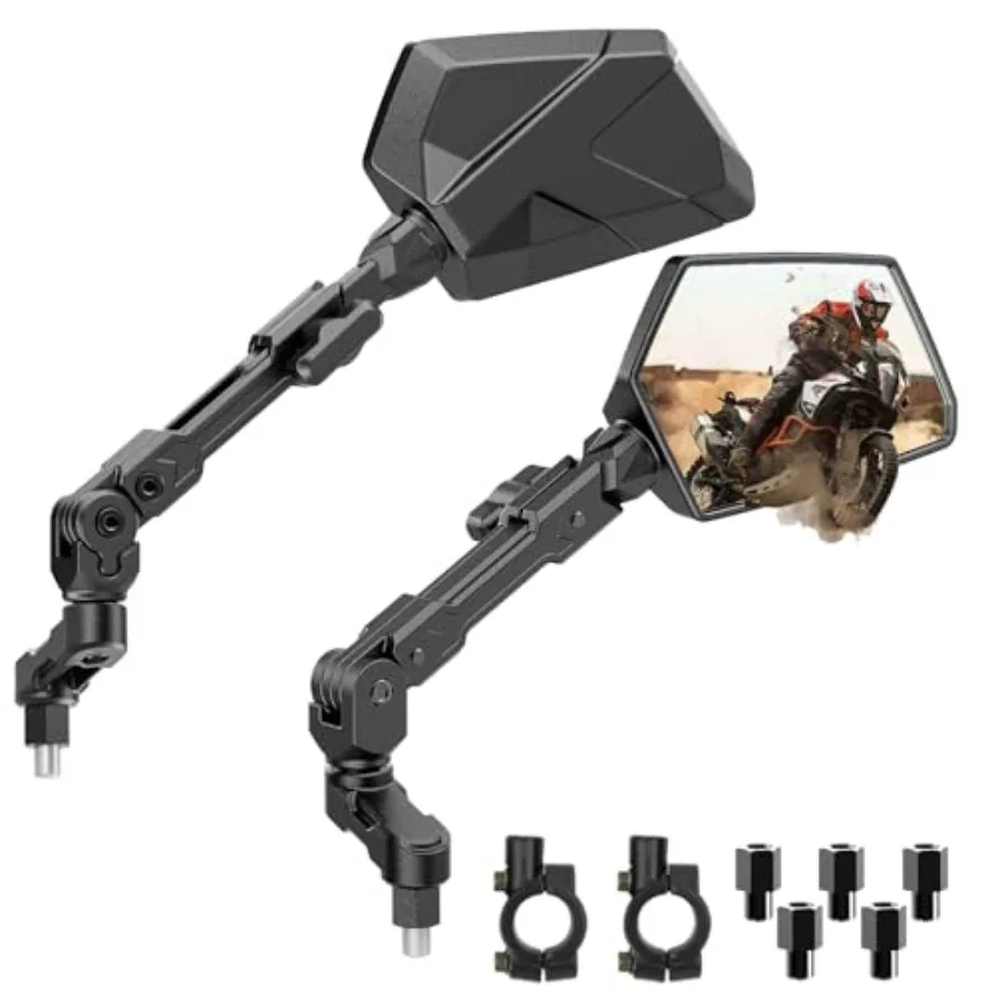 

Motorcycle Mirrors for All Riders Heights Extendable Foldable 360° Adjustable Convex Mirrors M8 M10 Universal Handlebar Mount C