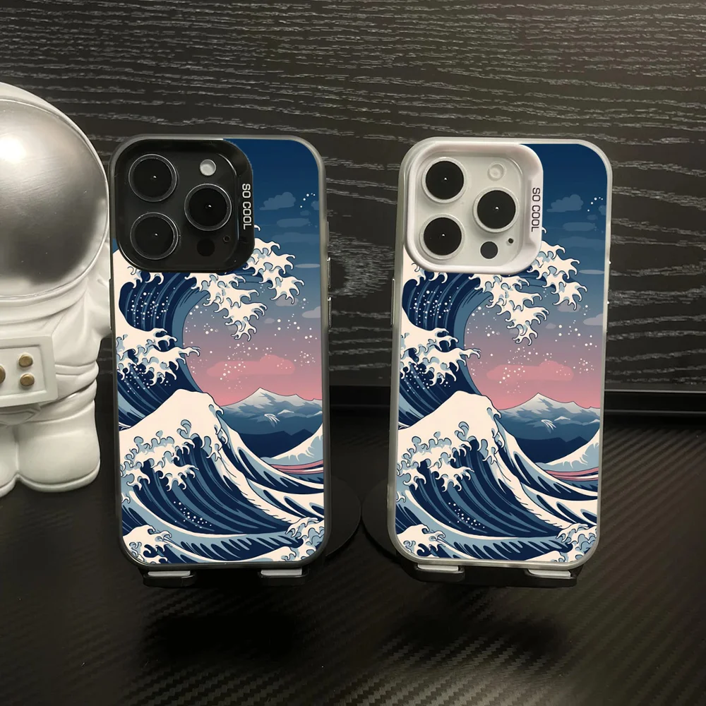 

Great Wave Kanagawa Phone Case IMD Color Silver Shell For IPhone 16 15 14 13 12 11 Pro Max Plus