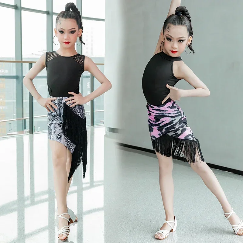 2023 New Latin Dance Dress Girl Summer Training Dress Children Latin Dance Costume Ballroom Dress Standard