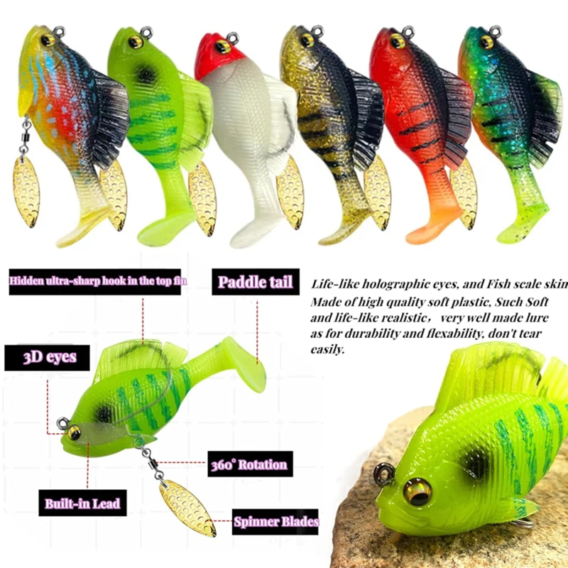 Rotating Sequin Jumping Fish Fishing Lures 6cm-10g/14g Soft Plastic Lure With Salwater Freshwater Hook Dark Sleeper Fishing Lure