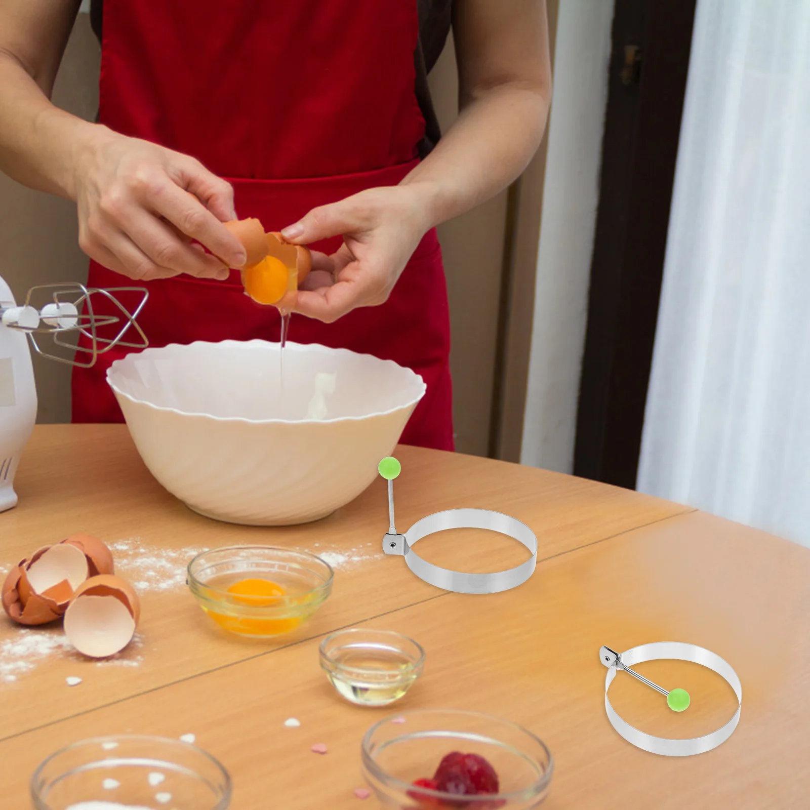 

10Pcs Stainless Steel Egg Frying Molds Round Shape Safe Nonlacquer Foldable Handle Egg Frying Mold Cake Mold Ring