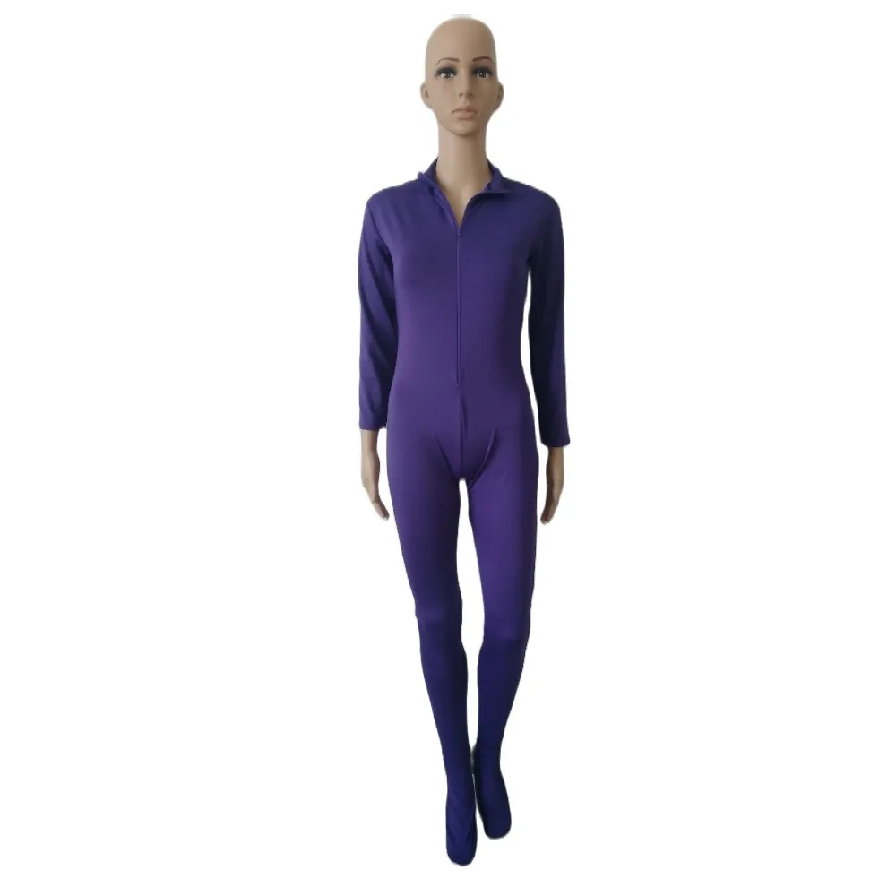 

New purple color Spandex women Unitard Catsuit front zipper without hood and gloves