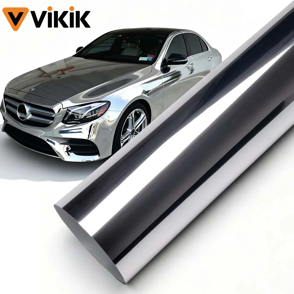 Premium PET Glossy Chrome Silver Mirror Vinyl Film Roll Self-Adhesive Motorcycle Car Decal Sticker