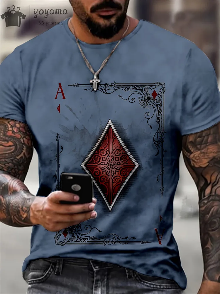 Zomer heren T-shirt oversized T-shirt retro korte mouw mode Amerikaanse poker brief 3d print Harajuku straat O-hals T-shirt