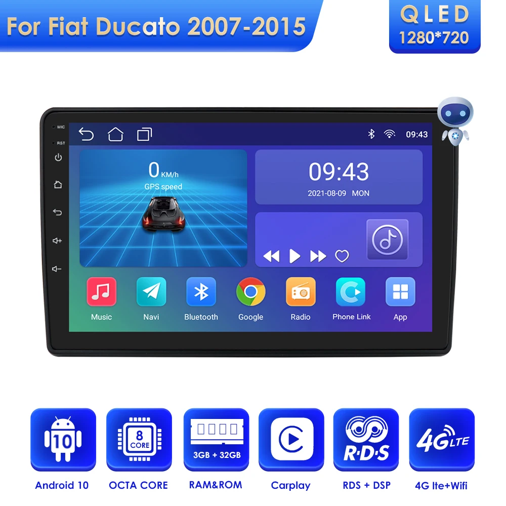 Android  car radio with Bluetooth wireless Carpaly GPS Navigation  For Fiat Ducato PEUGEOT Boxer CITROEN Jumper 2009-2014