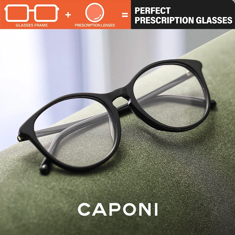 CAPONI Prescription Women Glasses Acetate Progressive Glasses Myopia Photochromic Brown Anti Blue Ray Reading Glasses PJ2205