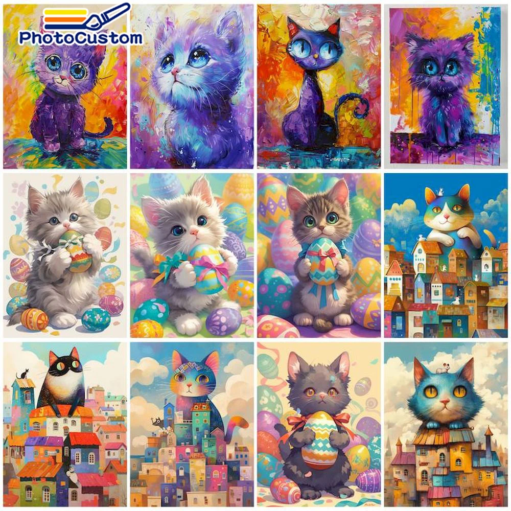 

PhotoCustom Oil Pictures By Numbers DIY Animals Cat Painting By Numbers On Canvas Frameless Home Decorative Paintings Gift