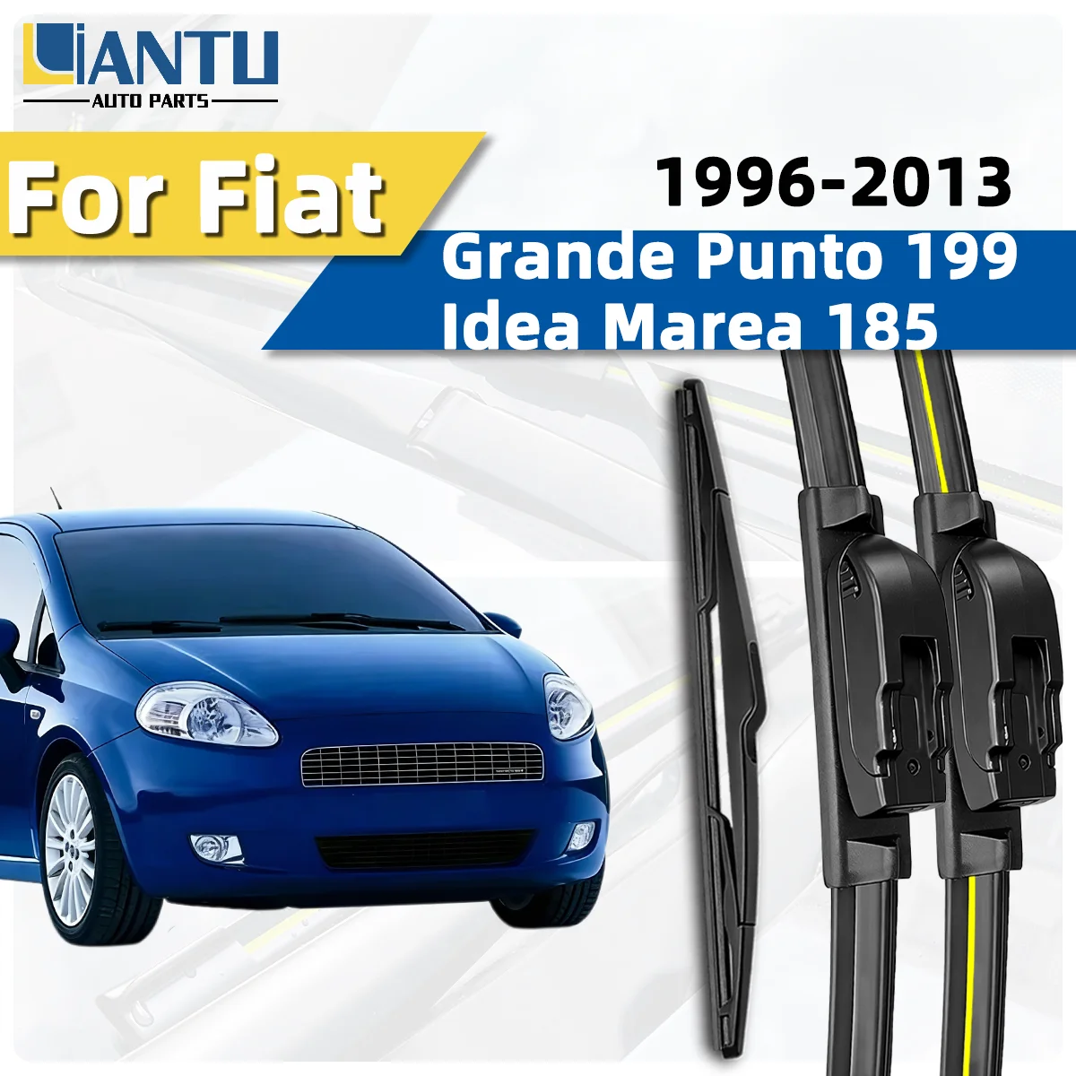 3PCS Front Rear Wiper Blades Fit For Fiat Grande Punto 199 Idea Marea 185 1996-2013 Car Premium Quiet Streak-Free Durable Parts