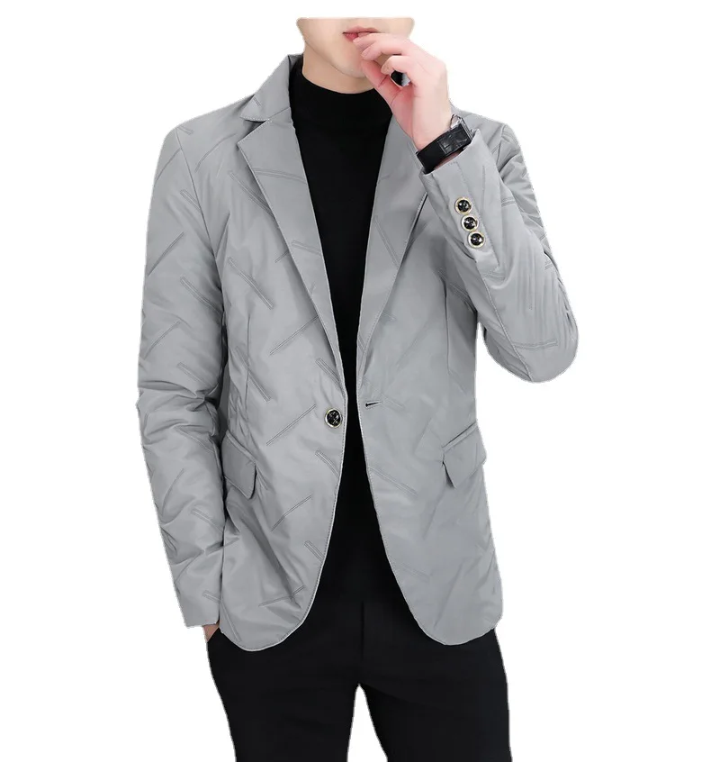 HOHO 2024 Men\'s Embossed Quilted Suit Youth Keep Warm New Slim Spring   blazer men