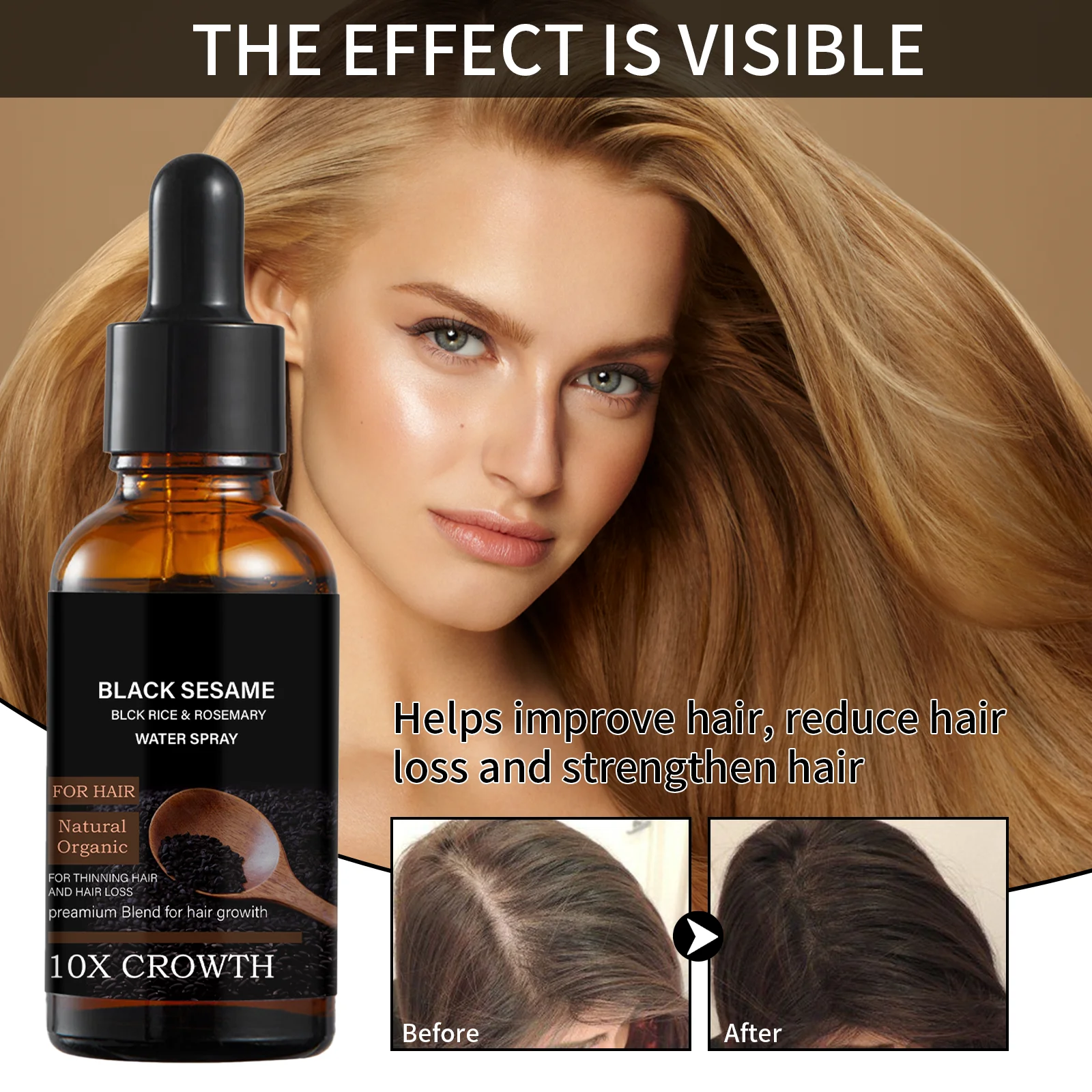 

Anti Hair Loss Serum for Thinning Hair, Hair Growth Treatment with Black Sesame & Rosemary Oil, Promotes Thicker & Stronger Hair