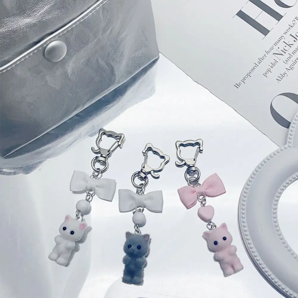 Flocking Flocking Cat Phone Lanyard Phone Strap Keychain 3D Kitten Mobile Phone Chain Anti Lost Ins Cat Cell Phone Charm