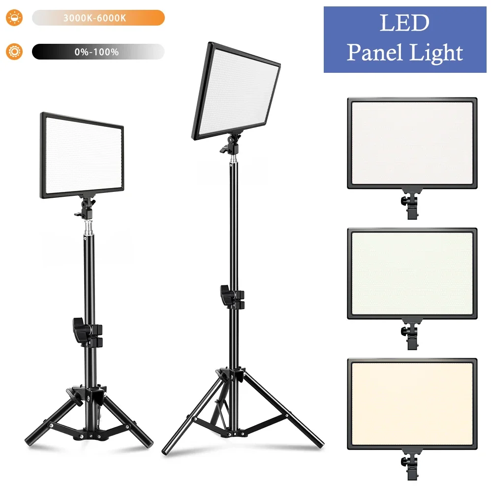 Panneau LED pour photographie de 14 pouces, lumière vidéo pour Selfie, éclairage à intensité variable, lampe de remplissage pour Studio Photo, trépied trois couleurs