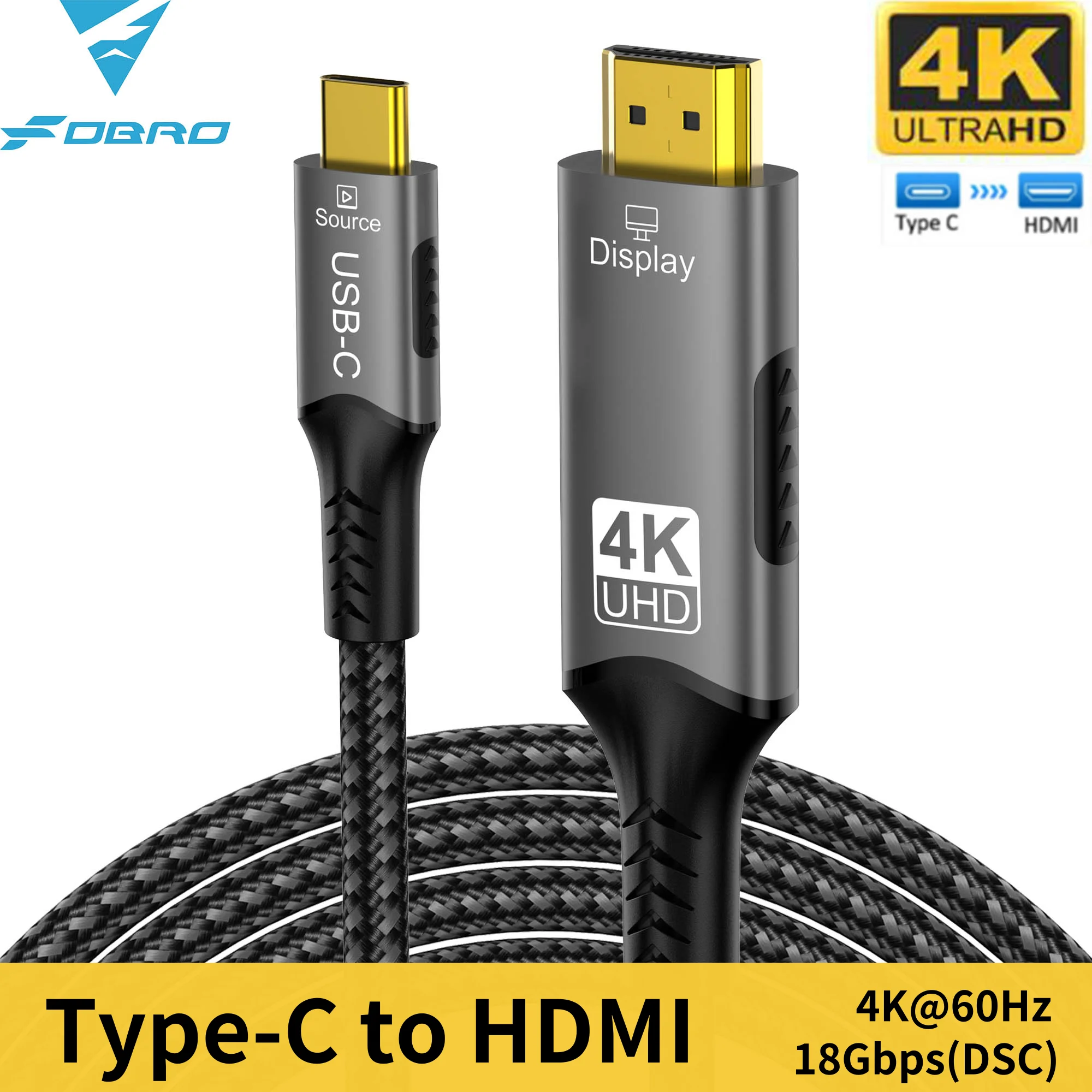 4K USB C to HDMI Cable Adapter 4K@60Hz Type C to HDMINylon Braided Cable for Thunderbolt 3 Compatible with MacBook Pro IPad pro