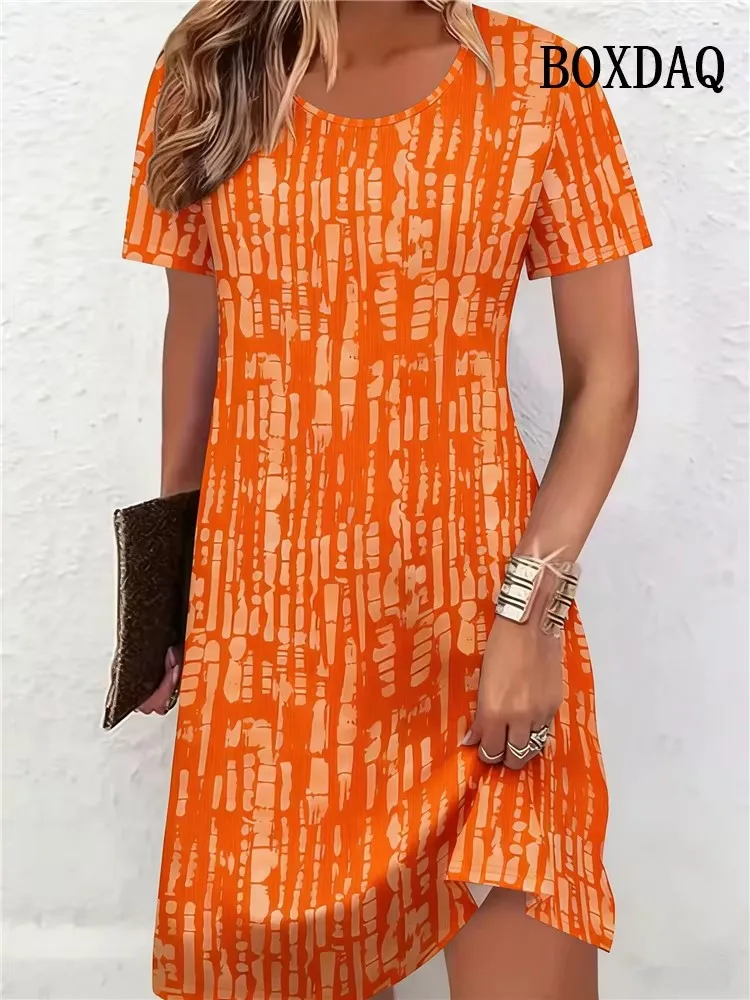 Plus Size Women's Dresses Summer Fashion Tie Dye Striped Flowers 3D Printed Short Sleeve Dress Casual Loose Woman's Clothing 6XL