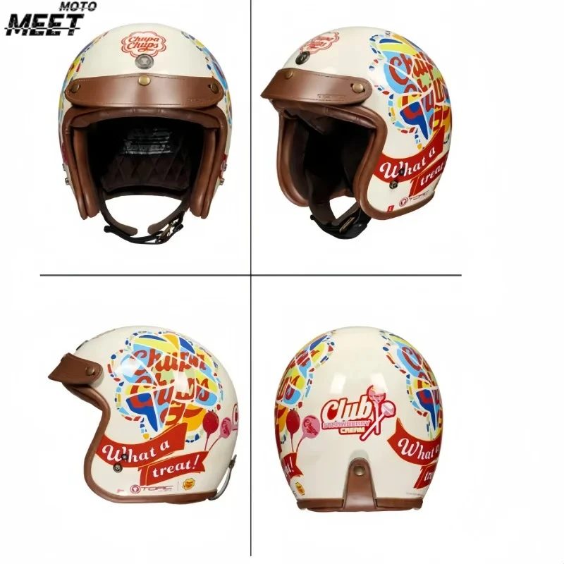 Retro 3/4 Open‑Face Helmet, Unisex All‑Season Built‑in Sun‑Visor Helmet for Motorcycle & Electric Scooter Urban Daily Commute