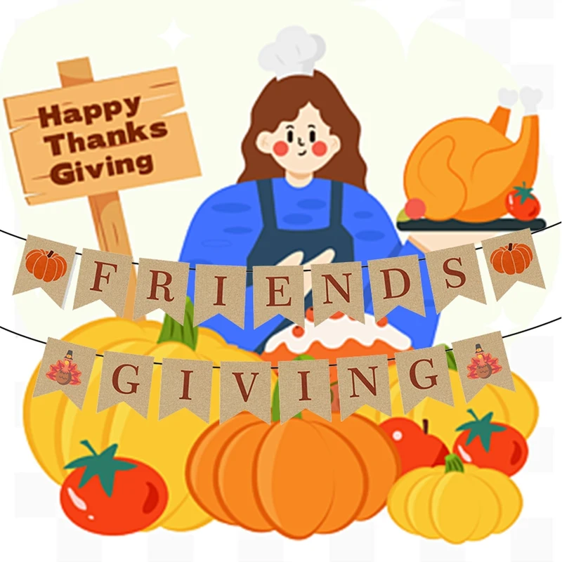 1 Piece Paper Fall Flag String Thanksgiving Maple Leaf Pumpkin Banner For Thanksgiving Party Decoration