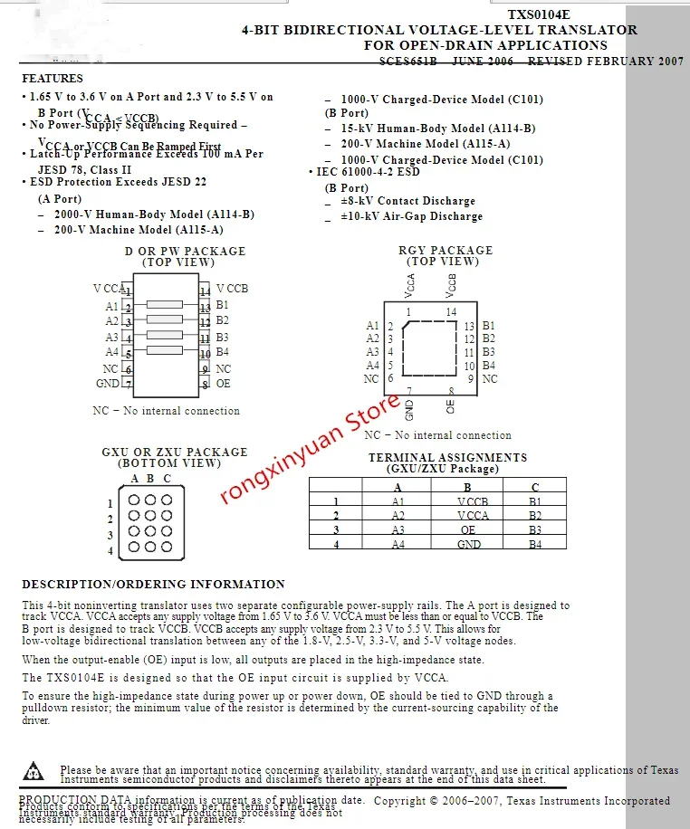 10pcs TXS0104ERGYR YF04E TXS0104E  4-BIT BIDIRECTIONAL VOLTAGE-LEVEL TRANSLATOR FOR OPEN-DRAIN APPLICATIONS 100%New original