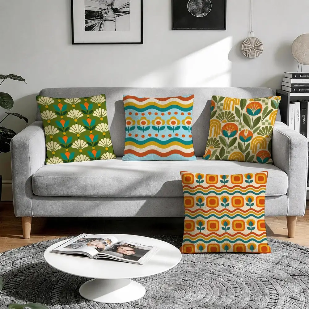 Mid-century Geometry Cushion Cover 1/4Pcs Linen Throw Pillow Covers Double-Side Print Sofa Couch Living Room Decor