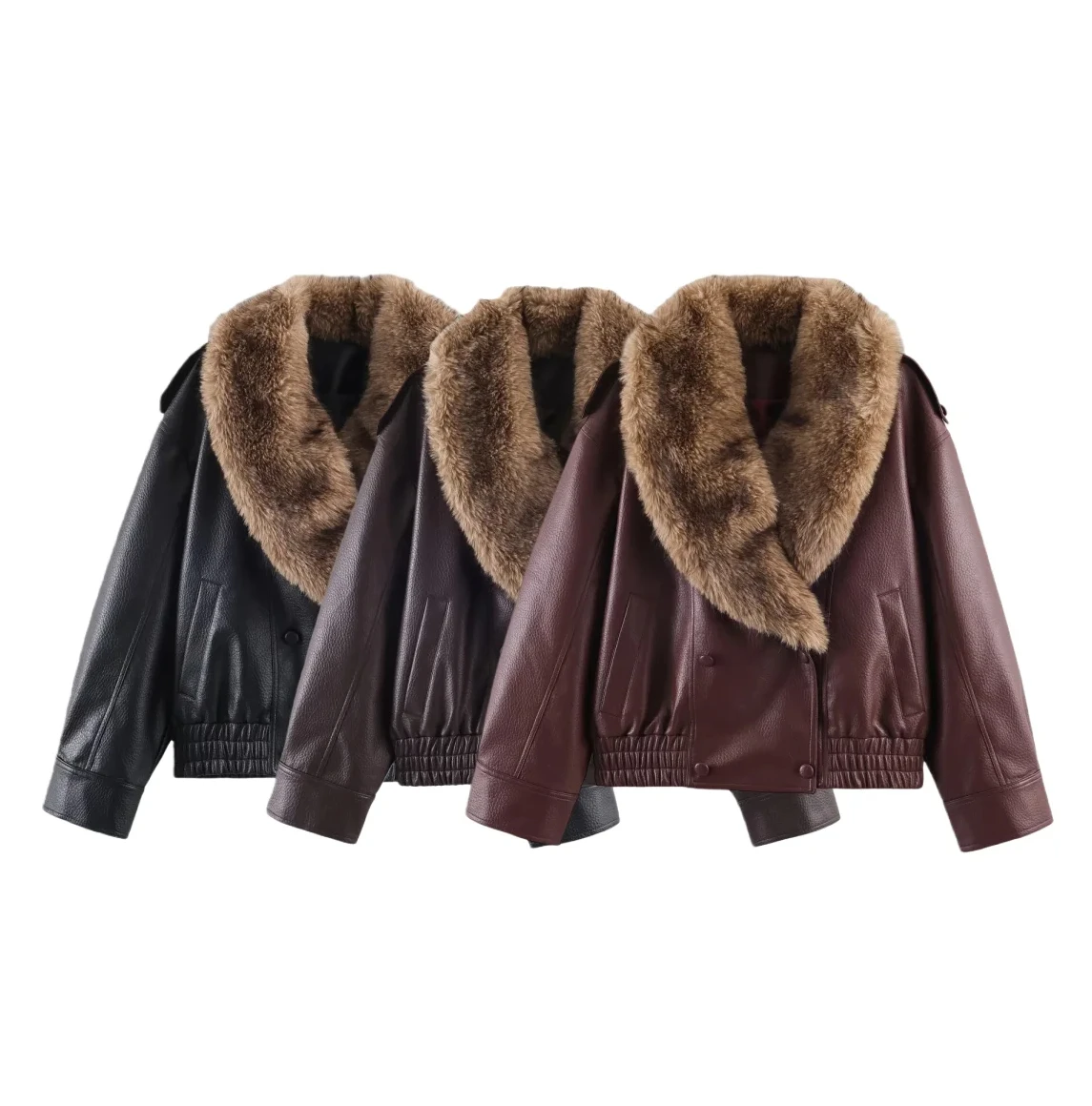 Nuova giacca da donna in ecopelle stile casual alla moda di fascia alta con colletto staccabile