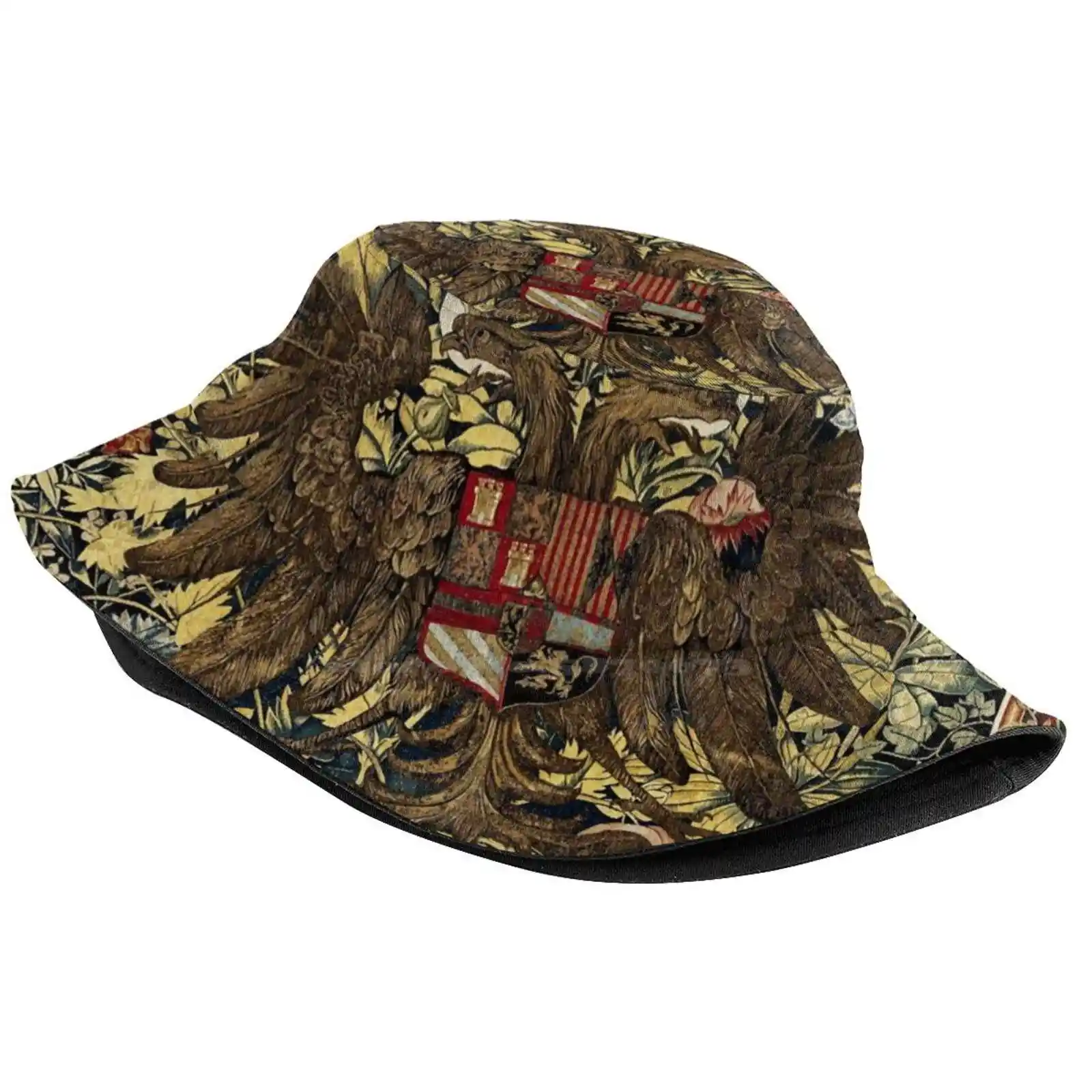 Coat Of Arms Of Emperor Charles V With Double Eagle ,Floral Heraldic Tapestry Sun Cap Fisherman Hat Bucket Hats Two Headed