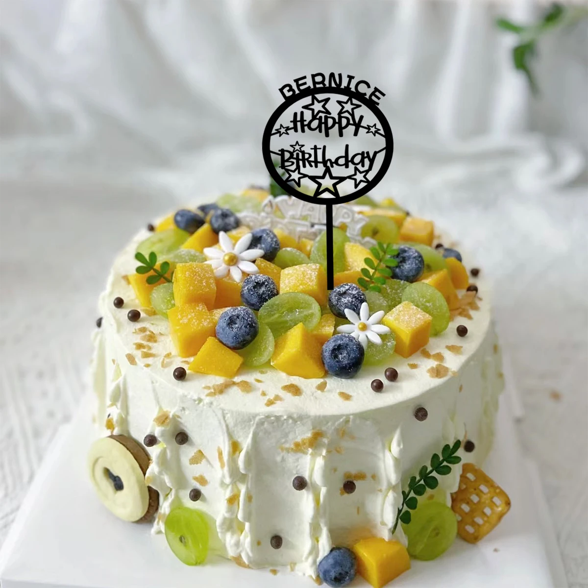 Adorno para tarta con nombre personalizado de cinco estrellas, adornos para tarta, decoración para tarta de fiesta de cumpleaños, 1 ud.