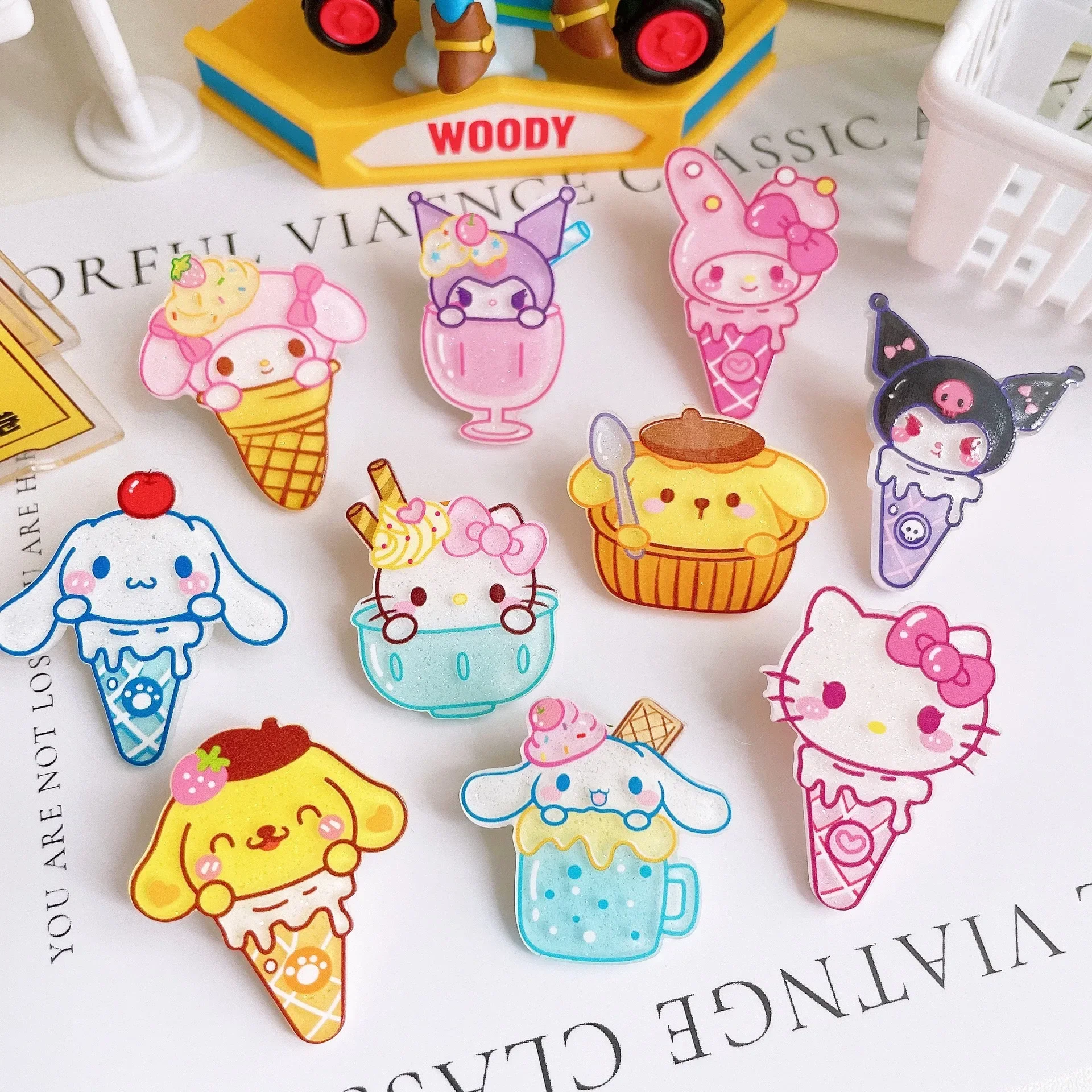 10 Pcs New Acrylic Colorful Cartoon animal cat, puppy Ice Cream Cone Cup Scrapbook Diy Jewellery Hairpin Accessories Decorate