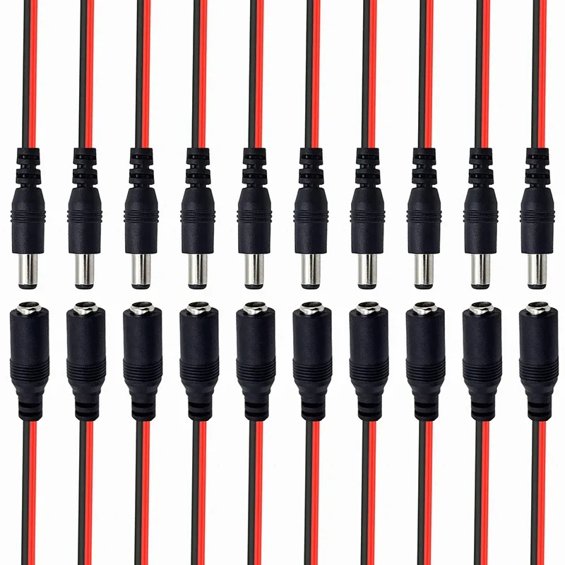 10/20/50 szt. Złącza 12 V Dc męskie żeńskie gniazdo kabelowe adapter linii przewodowej wtyczka zasilacz 5,5 x 2,1 mm