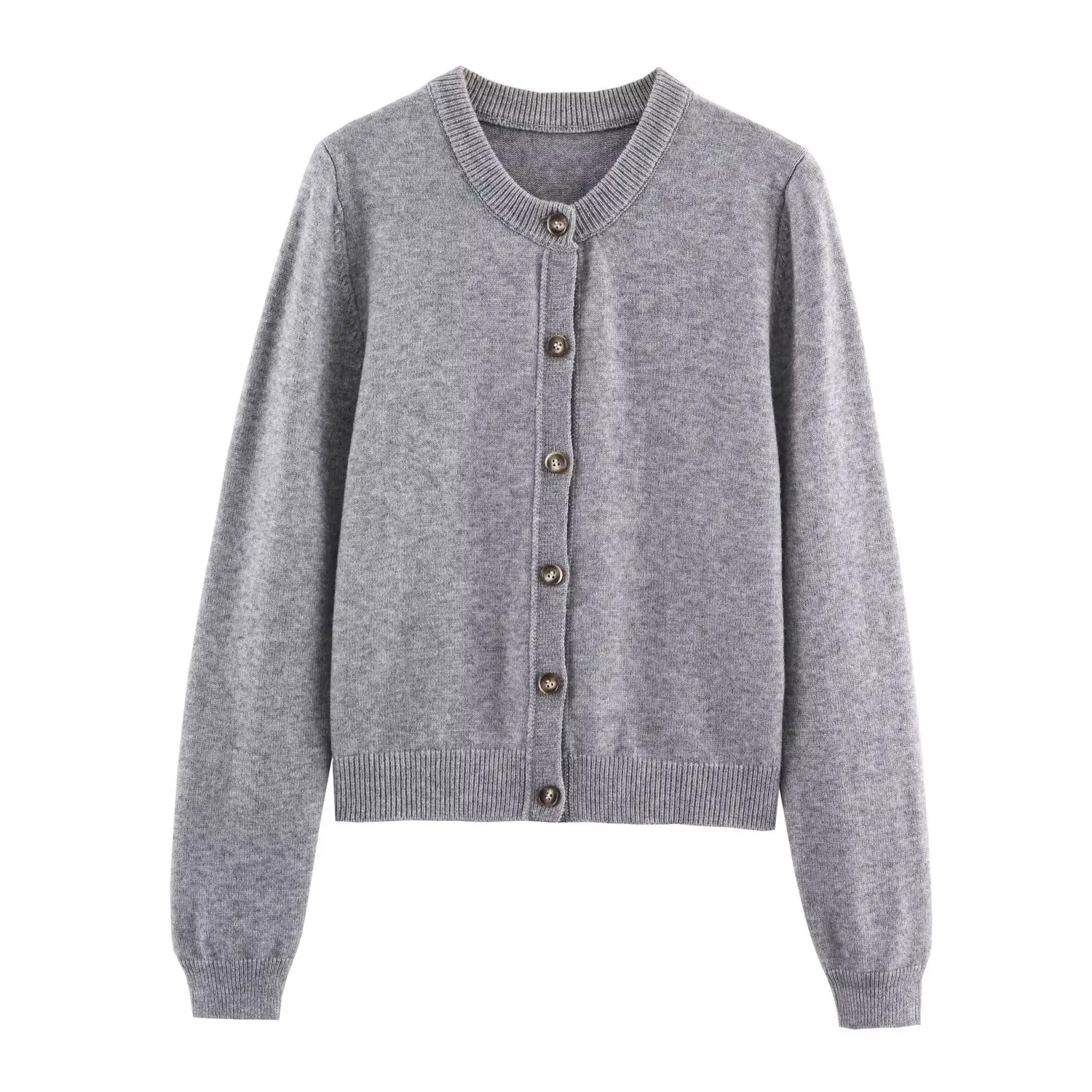 Nueva llegada de las mujeres chaqueta de manga larga cuello redondo Primavera/otoño de longitud corta Slim-Fit solo botón chaqueta de suéter de manga larga