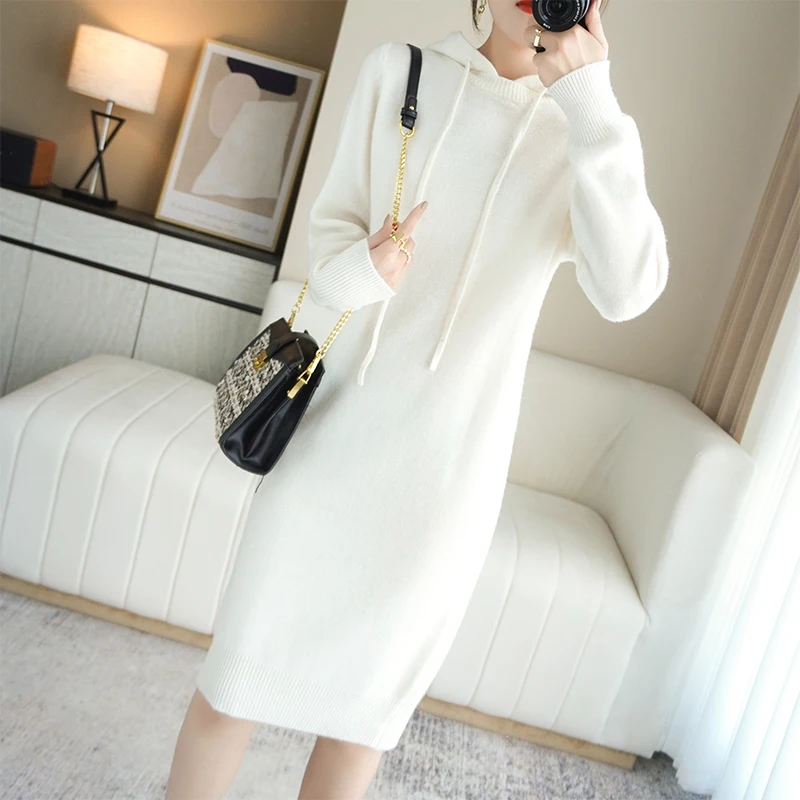 

wool dress for women 400g worsted Dress robe sweater Women's Elegant dresses korean fashion 100% Pure Wool 2022 Winter Hot Sale