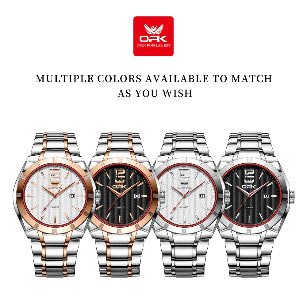 ساعة كوارتز من الفولاذ المقاوم للصدأ للرجال من OPK ، مقاومة للماء ، تقويم ، كلاسيكي ، عمل ، علامة تجارية فاخرة